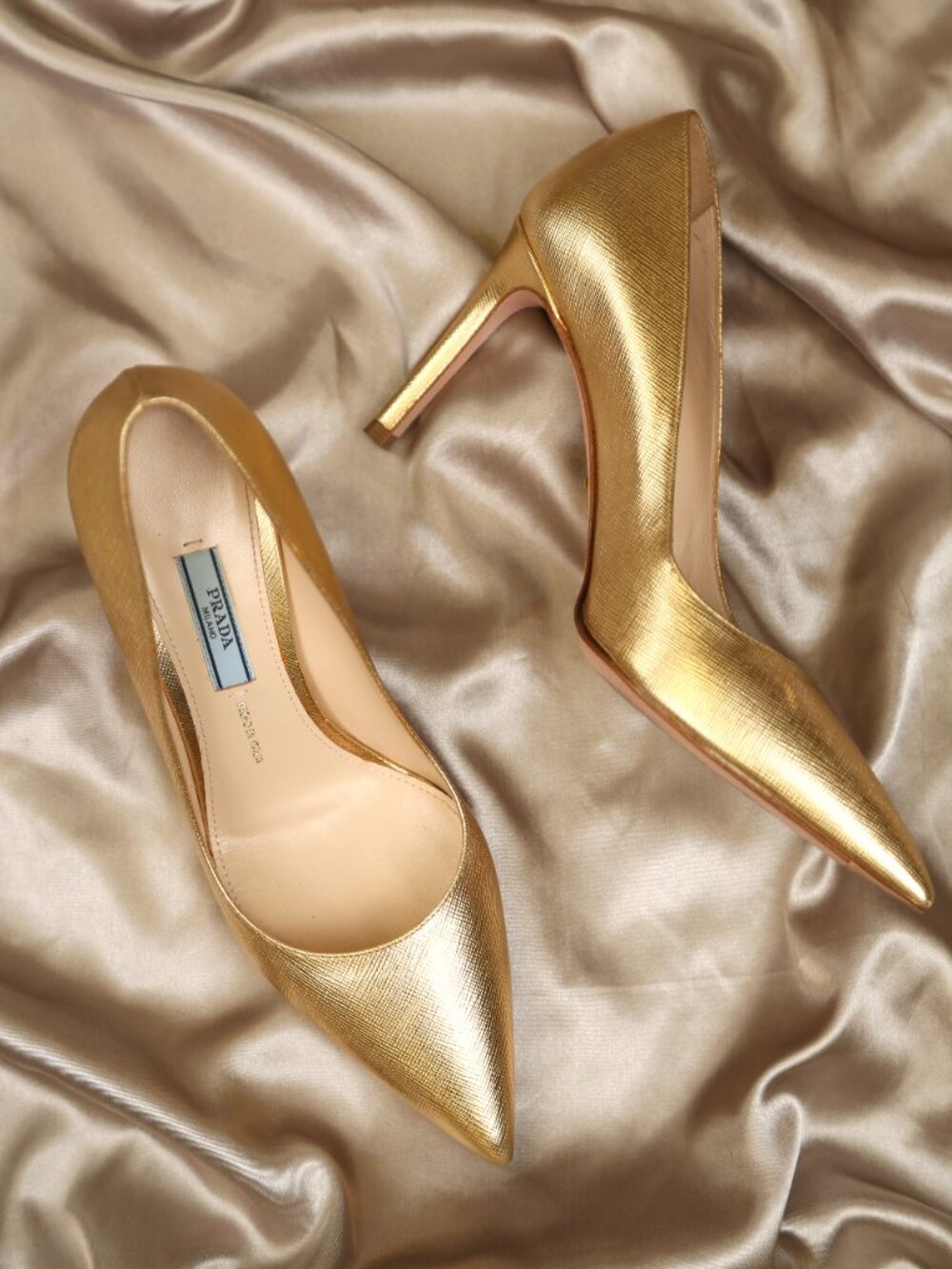 PRADA Gold Saffiano Pumps - Picture 2 of 11